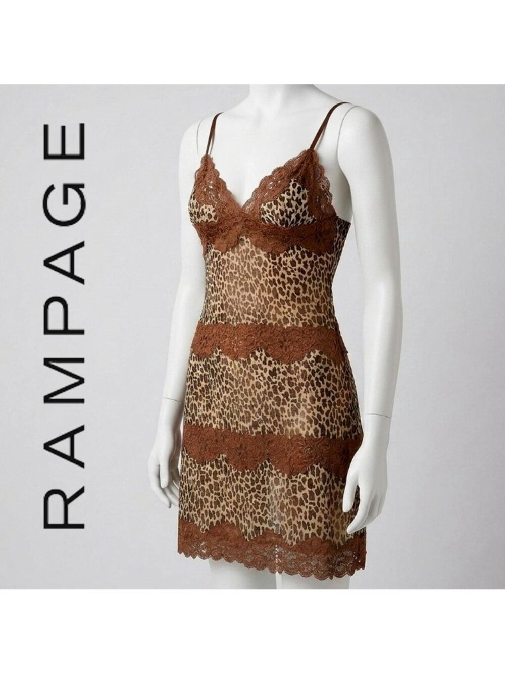 Y2K Vintage Rampage Leopard and Lace stretch Mesh Slip/Mini, XL